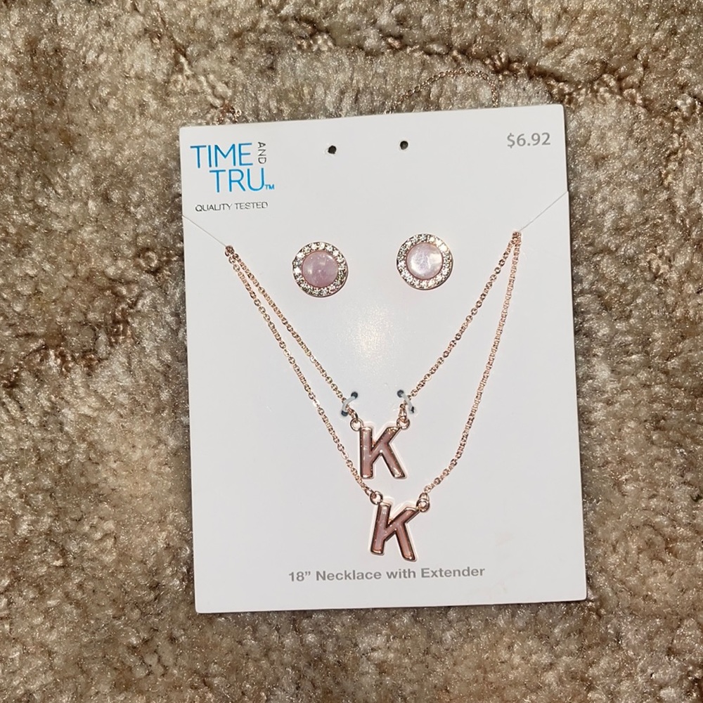 Set of 2 K necklaces with matching earrings
